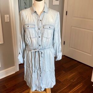 Love tree chambray button down roll cuff jean dress soft Material